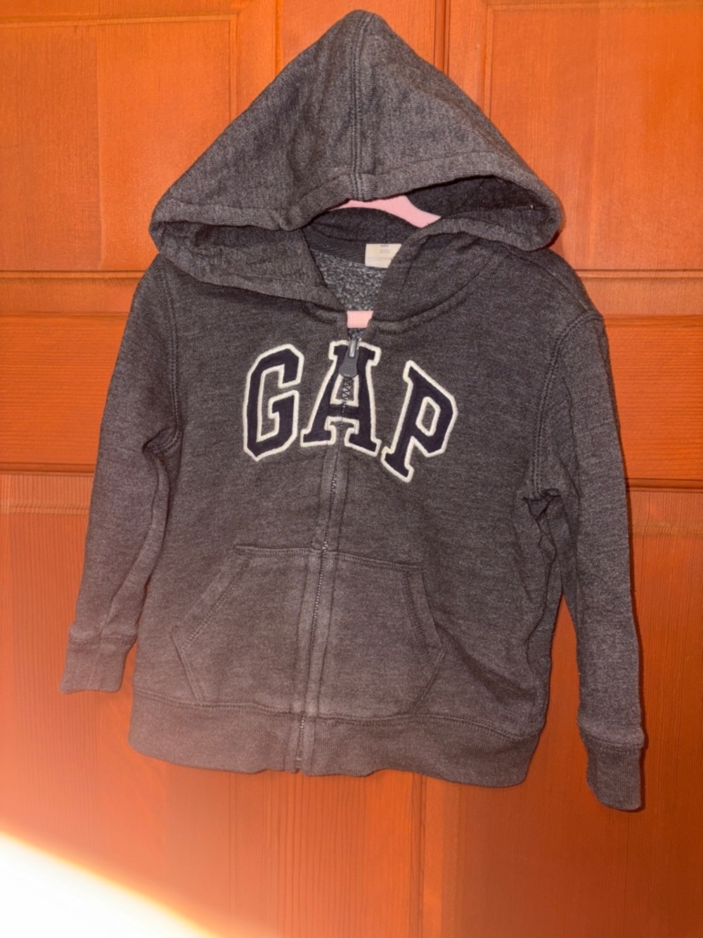 GAP Charcoal Gray Hooded Zip Sweatshirt with Pink Lining